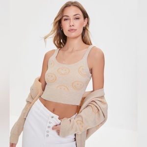 NEW Happy Face Cropped Cami Tank Top - Large